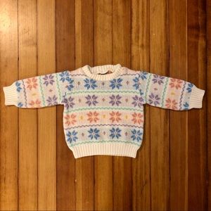 80s Vintage KIDS White + Pastel Snowflake Sweater